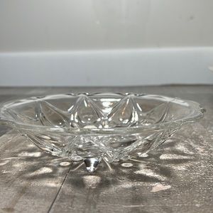 Vintage Clear Glass Bowl With 3 Glass Legs Scalloped Edge